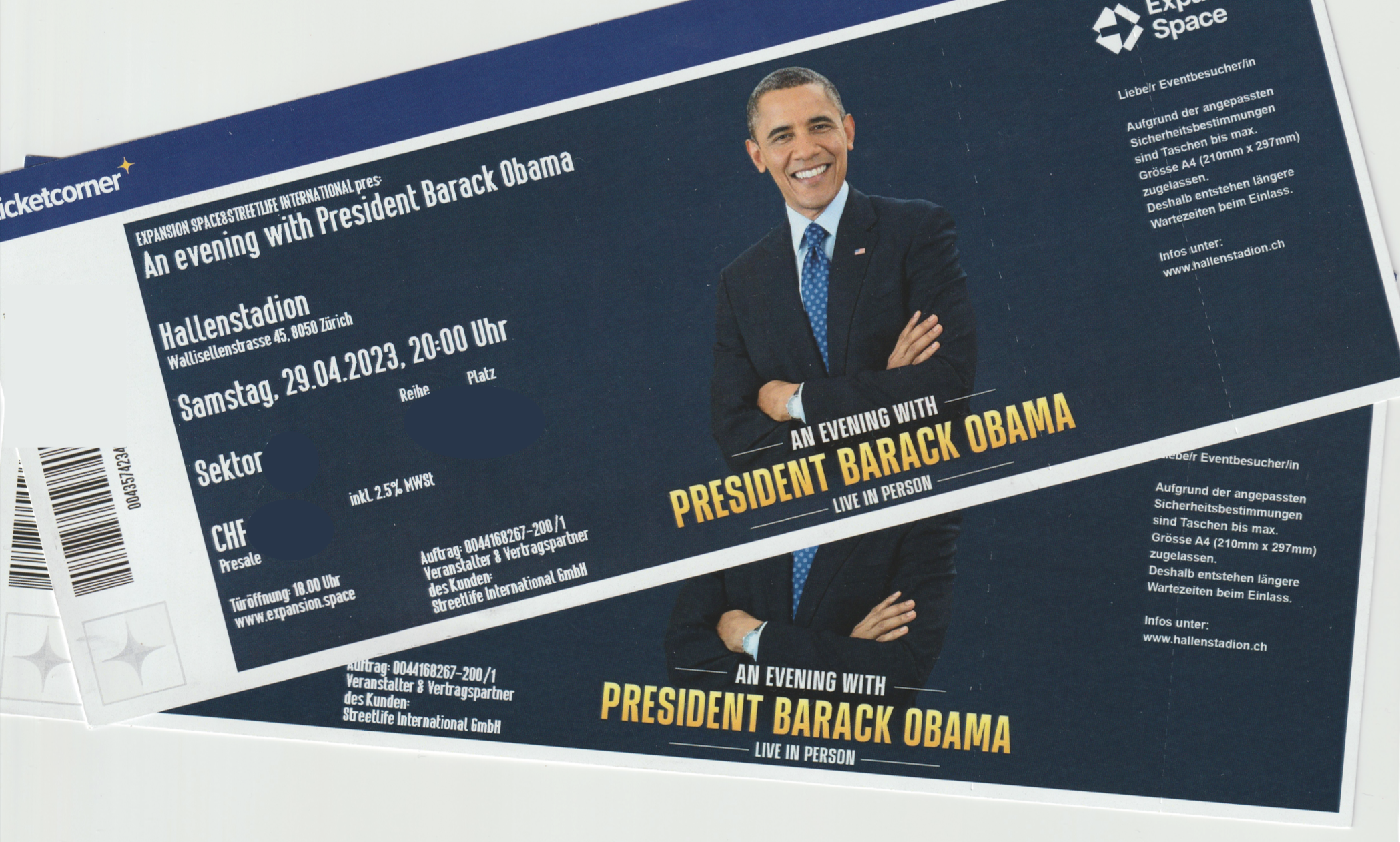 Tickets for Barack Obama in the Hallenstadion in Zurich on 29.04.2023